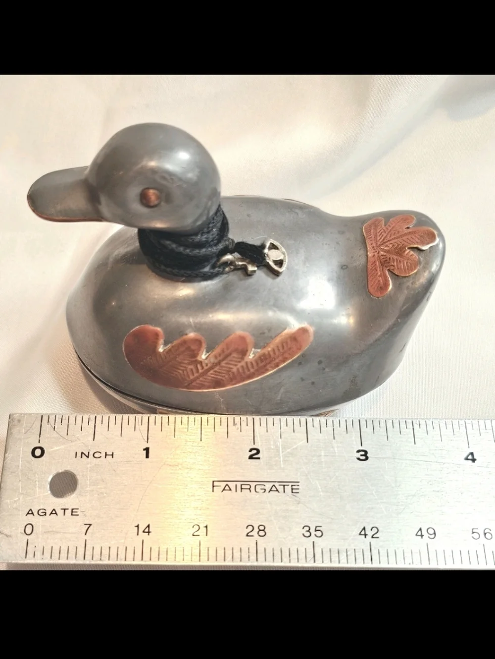 Vintage Collectible Rustic Pewter & Brass Duck Trinket Jewelry Decorative  Box